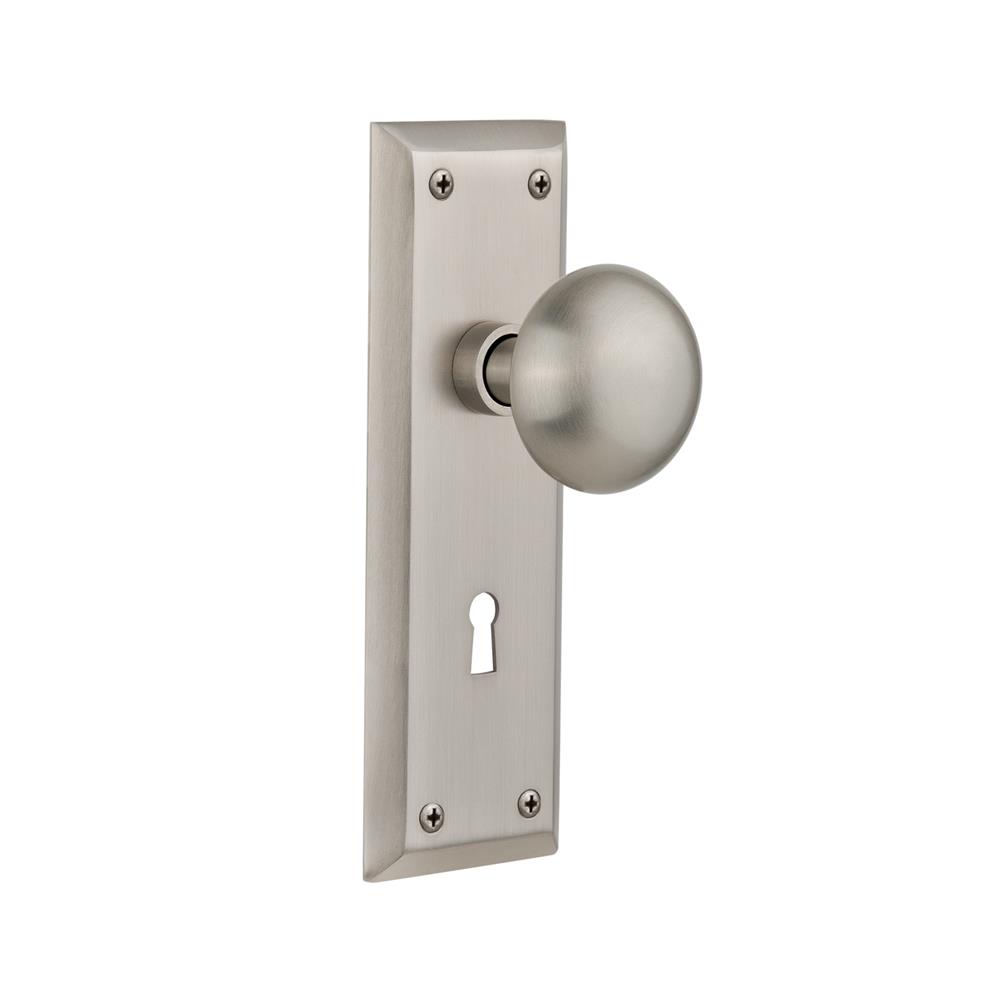 Nostalgic Warehouse NYKNYK Mortise New York Plate with New York Knob and Keyhole in Satin Nickel
